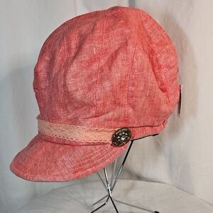NWT Gatsby Style Pink Hat Linen Look 100% Cotton One Size Fits Most